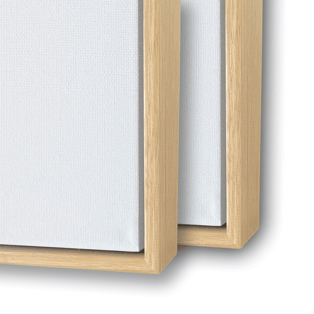 2x oak floating frame with white blank canvas