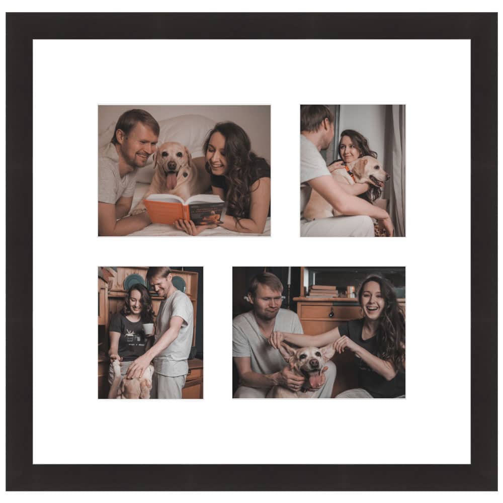 Framed collage of couple with their dog in various moments