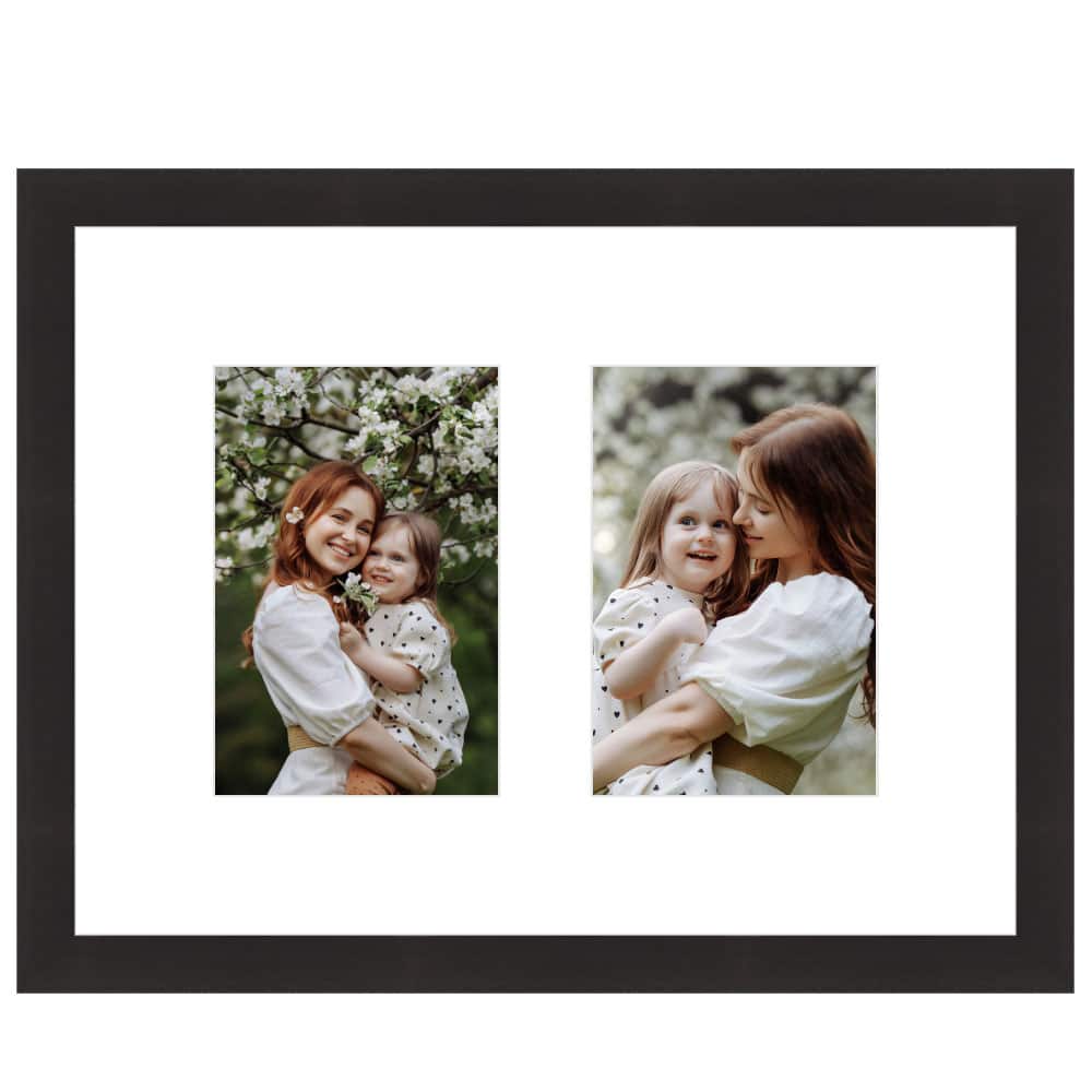 Framed photo collage of mother and daughter in a garden.