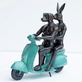 They Were the Authentic Vespa Riders in Rome (Bronze Sculpture, Miniature Collection) - Green