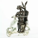 They Were the Authentic Vespa Riders in Rome (Bronze Sculpture, Miniature Collection) - Silver