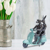 They Were the Authentic Vespa Riders in Rome (Bronze Sculpture, Miniature Collection) - Green